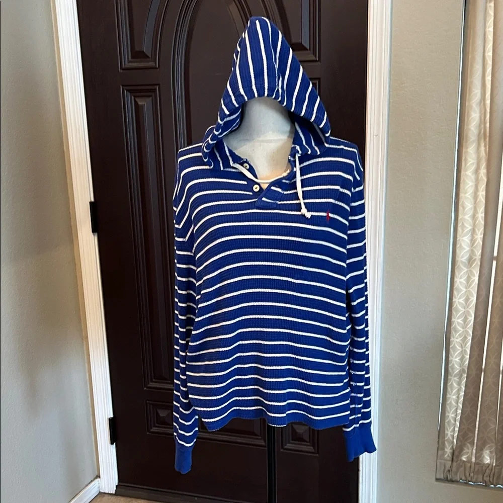 Polo Ralph Lauren Blue and White Striped Hooded Thermal